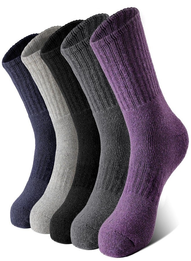 Pleneal Merino Wool Hiking Socks for Men, Thick Thermal Warm Winter Crew Boot Cushion Wicking Socks 5 Pairs for Cold Weather - Image 1