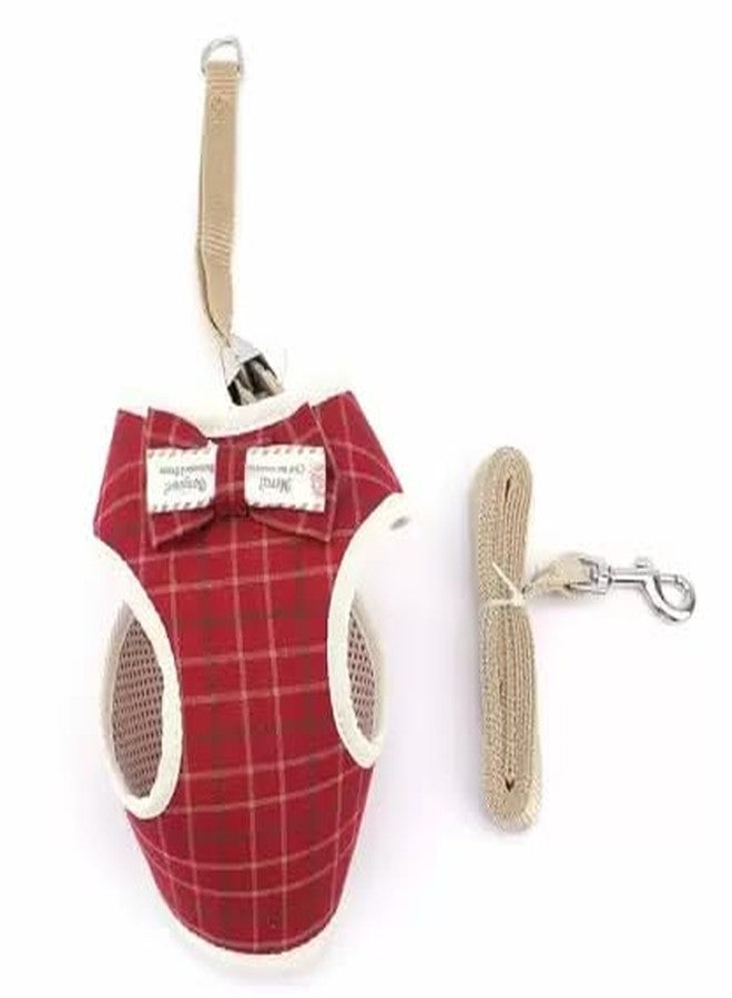 Pets Empire Puppy Harness and Leash Set No Pulling Plaid Walking Harness Adjustable Mesh Dog Harness with Bow Pet Comfort Padded Vest for Small Dogs and Cats (Small (Fit Weight 1-3 kg)) - Image 2