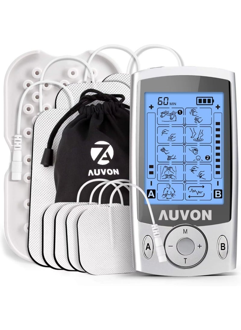 AUV0N AUVON Dual Channel TENS Unit Muscle Stimulator Machine with 20 Modes, 2" and 2"x4" TENS Unit Electrode Pads - Image 1