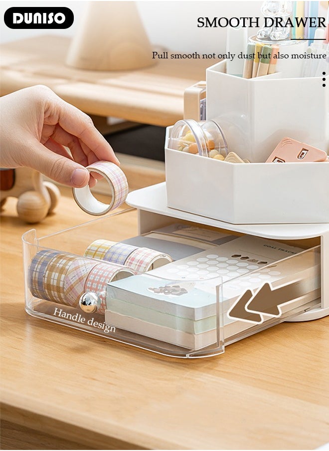 DUNISO 360 Degree Rotating Office Desk Organizers and Accessories with 1 Drawer, Pencil Pen Marker Holder for Desk, Desktop Storage Organizers and Accessories for Office Home Art Supplies  - Image 2
