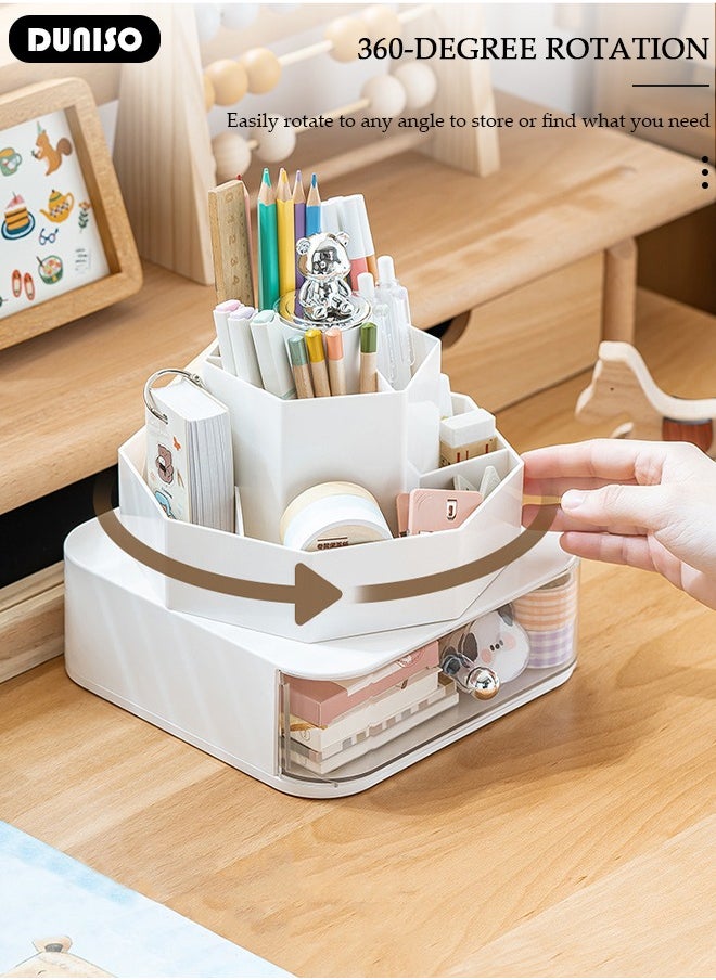 DUNISO 360 Degree Rotating Office Desk Organizers and Accessories with 1 Drawer, Pencil Pen Marker Holder for Desk, Desktop Storage Organizers and Accessories for Office Home Art Supplies  - Image 5
