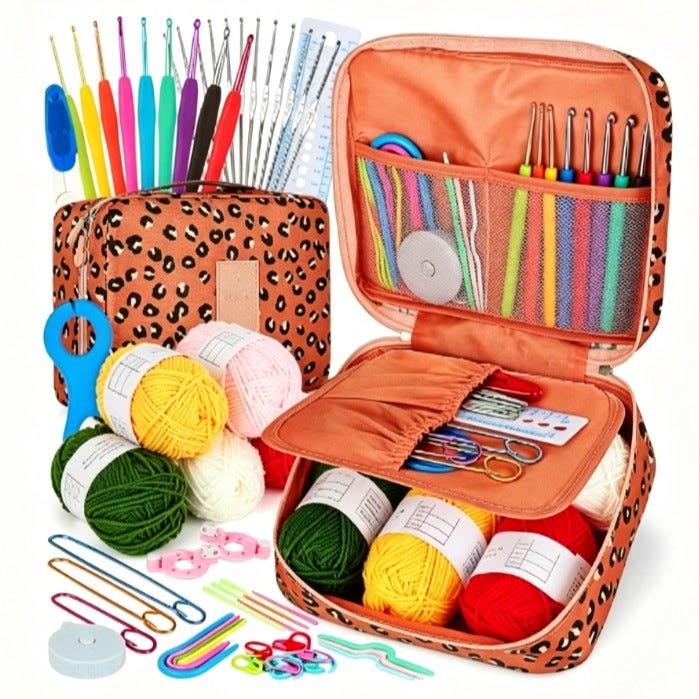 YZMA GLOBAL 58Pcs Portable Crochet Hook Set, Complete Beginner Crochet Kit with Multi-Size Hooks & Yarn, Ideal Gift for Mother and Grandmother - Image 1