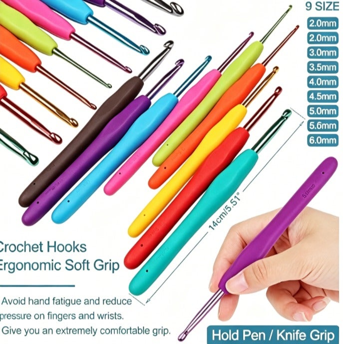 YZMA GLOBAL 58Pcs Portable Crochet Hook Set, Complete Beginner Crochet Kit with Multi-Size Hooks & Yarn, Ideal Gift for Mother and Grandmother - Image 4