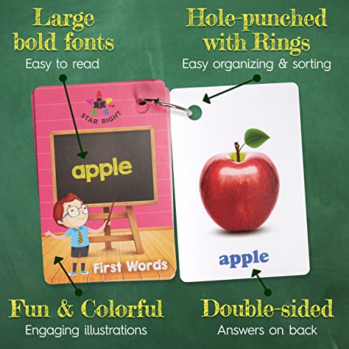 Star Right Flash Cards Set of 4 Numbers Alphabets First Words Colors Shapes Value Pack Flash Cards with Rings for Pre K K - Image 5
