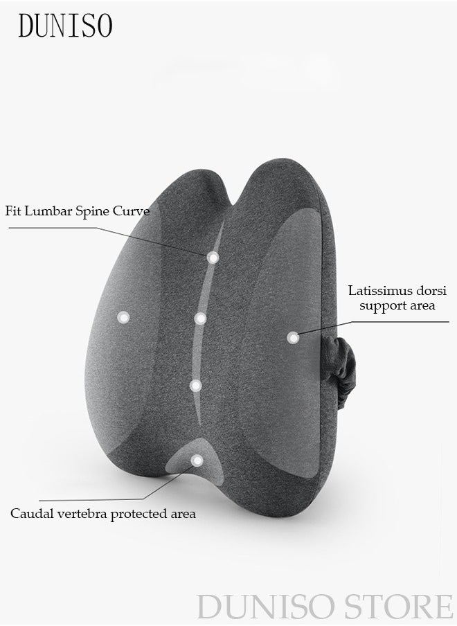 DUNISO - Lumbar Support Pillow for Office Chair Back Support Pillow for Car, Computer, Gaming Chair, Recliner Memory Foam Back Cushion for Back Pain Relief Improve Posture with Cover and Adjustable Straps - Image 1