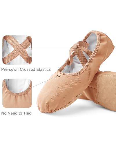 Stelle Women Ballet Shoes Highly Stretch Canvas Adult Ballet Slippers Split Sole Yoga Dance Shoe for Girls Boys(Sand,6MW) - Image 3