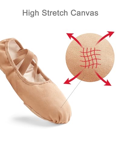 Stelle Women Ballet Shoes Highly Stretch Canvas Adult Ballet Slippers Split Sole Yoga Dance Shoe for Girls Boys(Sand,6MW) - Image 4