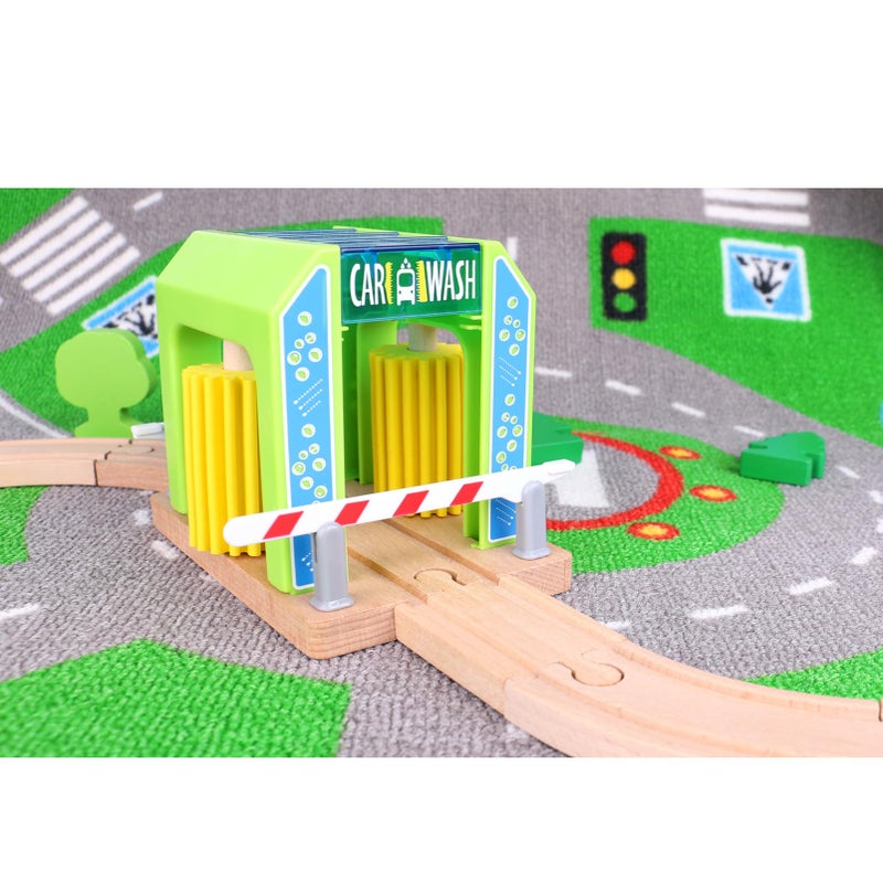 HANQIANN Wooden Car Wash Station with Train Truck,Expansion Pack Compatible with Railway Train Set,Wooden Toy Train Accessory for Kids Age 3 and Up - Image 5