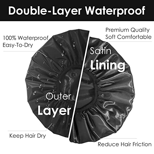 Auban Extra Large Shower Cap, Waterproof Reusable Hair Cap, XL Satin Lined Shower Bonnet for Women Men Thick Long Hair, Braids, Dreadlocks(Adjustable) - Image 4