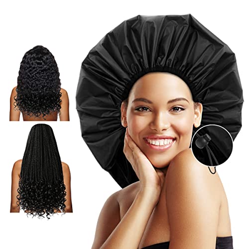 Auban Extra Large Shower Cap, Waterproof Reusable Hair Cap, XL Satin Lined Shower Bonnet for Women Men Thick Long Hair, Braids, Dreadlocks(Adjustable) - Image 1