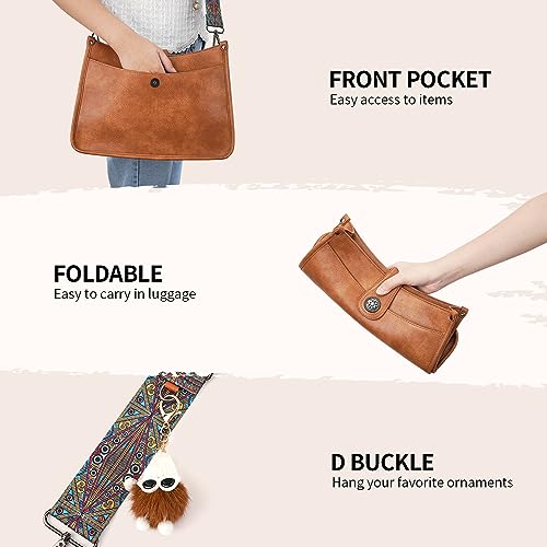 APHISON Crossbody Bags For Women Trendy, Vegan Leather Hobo Handbags Crossbody Purses Shoulder Bucket Bag with 2 Strap Brown - Image 3
