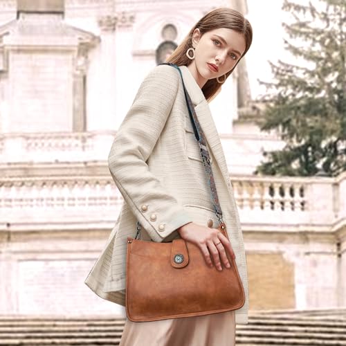 APHISON Crossbody Bags For Women Trendy, Vegan Leather Hobo Handbags Crossbody Purses Shoulder Bucket Bag with 2 Strap Brown - Image 2