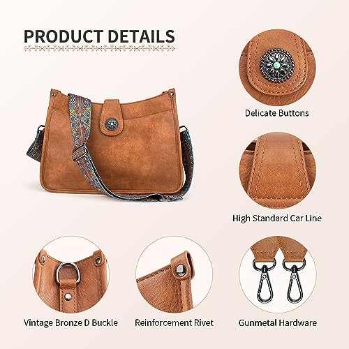 APHISON Crossbody Bags For Women Trendy, Vegan Leather Hobo Handbags Crossbody Purses Shoulder Bucket Bag with 2 Strap Brown - Image 5
