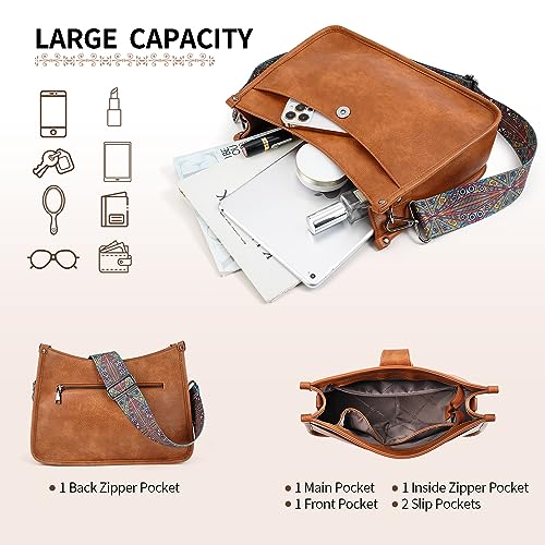 APHISON Crossbody Bags For Women Trendy, Vegan Leather Hobo Handbags Crossbody Purses Shoulder Bucket Bag with 2 Strap Brown - Image 4