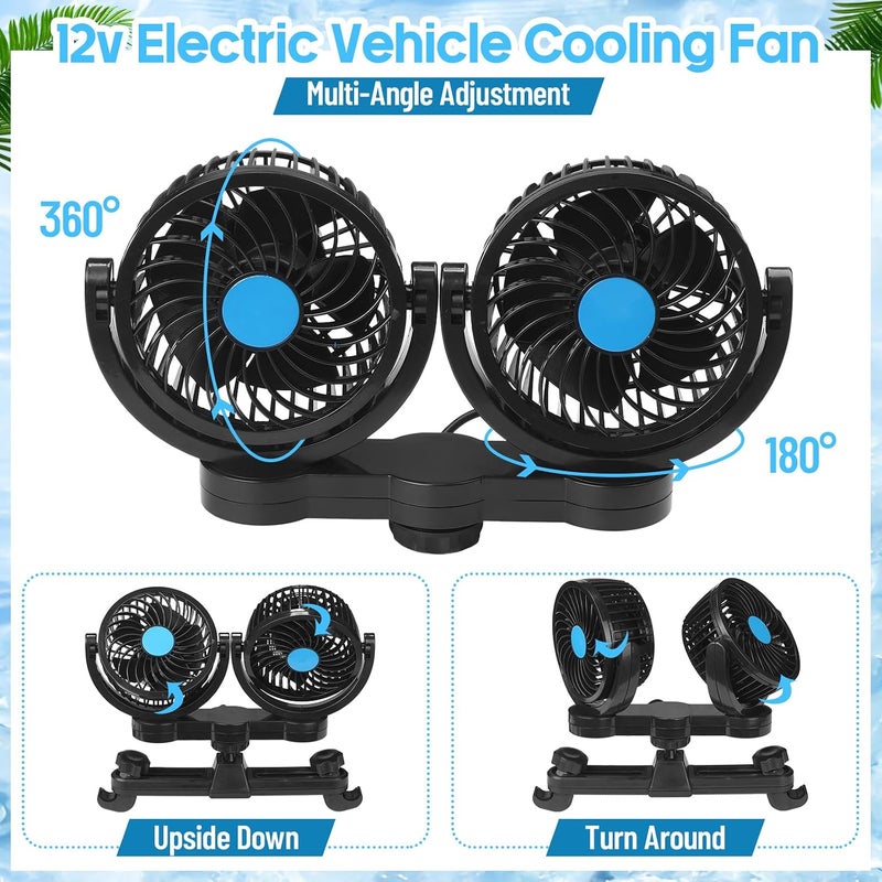Tujoe 2 Pcs Dual Head Car Fan 12V Low Noise Car Seat Fan Rear Seat 360 Degree Rotatable Portable Fan for Car Cigarette Lighter Seat Cooling Fan for Stepless Speed Regulation Vehicles, SUV, RV, Boat - Image 4