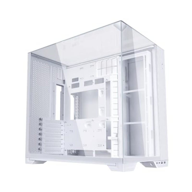 خزانة ألعاب لأنظمة ATX، مصنوعة من الألومنيوم الأبيض والزجاج المقسى، وتدعم E-ATX/Micro/Mini-ITX، وتتضمن دعامة مضادة للترهل لوحدة معالجة الرسومات (GPU) مثبتة مسبقًا - Image 1