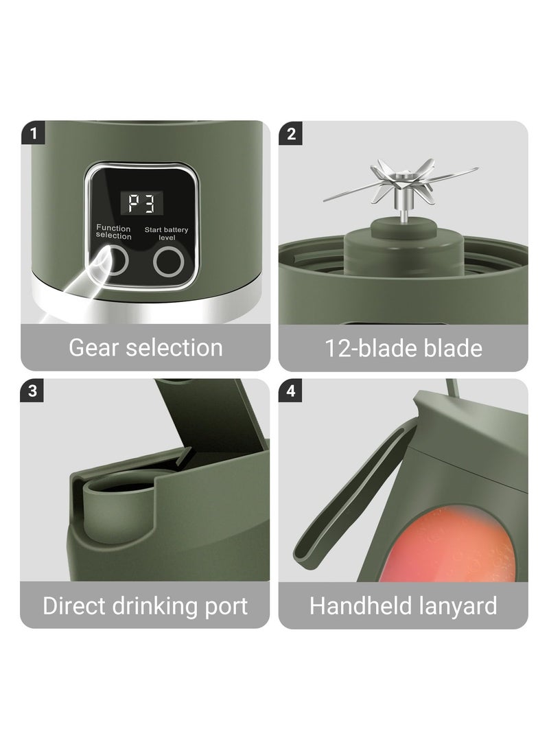 HUMJO Portable Juicer Blender Travel Leak-proof Juicer Cup Blender Machine for Juice Smoothies, Easy Clean,LCD Digital Display, 12 -Stainless Steel Blades,3 Modes,USB Charge,Wireless Mini Mixer Blender for Fresh Fruit Shakes with Lanyard - Image 4