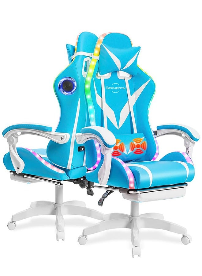 NIBEMINENT Gaming Chair with Bluetooth Speakers and RGB LED Lights, Ergonomic Massage Video Game Chair, Computer Chair with Footrest, High Back Desk Chair with Lumbar Support  - Image 1