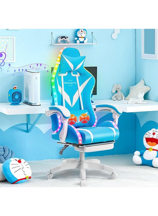 NIBEMINENT Gaming Chair with Bluetooth Speakers and RGB LED Lights, Ergonomic Massage Video Game Chair, Computer Chair with Footrest, High Back Desk Chair with Lumbar Support  - Image 2