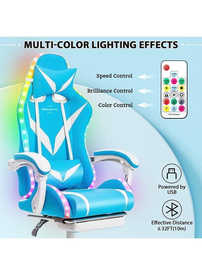 NIBEMINENT Gaming Chair with Bluetooth Speakers and RGB LED Lights, Ergonomic Massage Video Game Chair, Computer Chair with Footrest, High Back Desk Chair with Lumbar Support  - Image 5