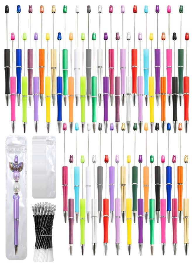 DASTTUIS 150 Pieces DIY Beadable Pen Kit - 50 Plastic Ballpoint Pens with Refills & Bags, Beads Not Included - School Supplies, Office Accessories & Craft Gifts for Students & Teachers (Multicolor) - Image 1