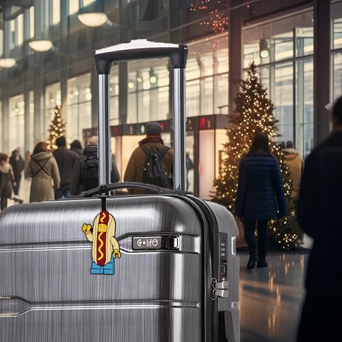 IQ Lego Silicone Luggage Tag for Travel, Suitcase, Backpack, Summer Beach Bag - Hot Dog Man (52615) with writable Surface on Back for ID Identification. Measures Approx. 6.5" - Image 2