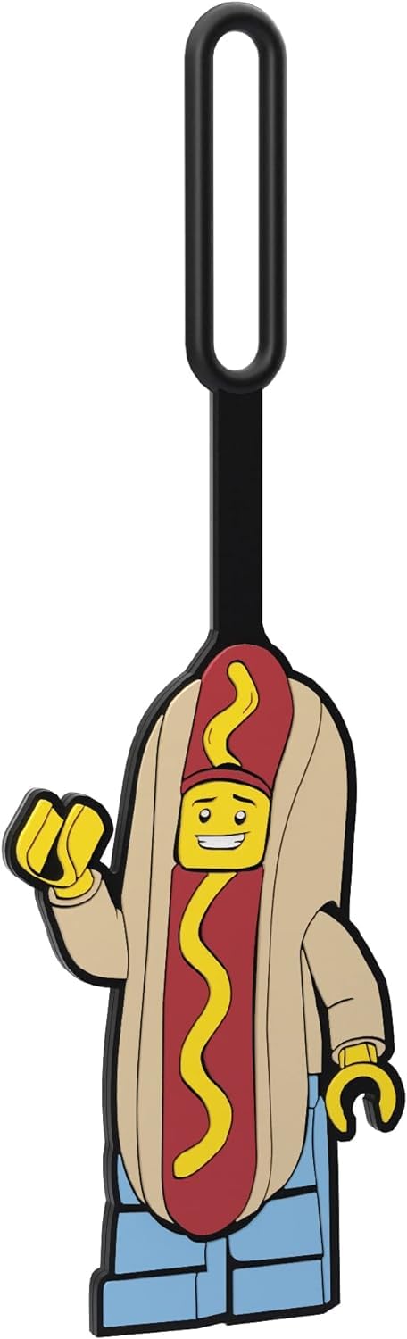 IQ Lego Silicone Luggage Tag for Travel, Suitcase, Backpack, Summer Beach Bag - Hot Dog Man (52615) with writable Surface on Back for ID Identification. Measures Approx. 6.5" - Image 1