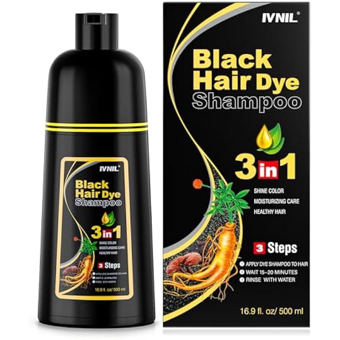 Ivnil BLACK HAIR DYE SHAMPOO HAIR COLOUR BLACK HAIR DYE SHAMPOO 3-IN-1 FOR MEN AND WOMEN, HAIR COLOUR SHAMPOO AGAINST GREY HAIR COLOUR SHAMPOO - Image 1
