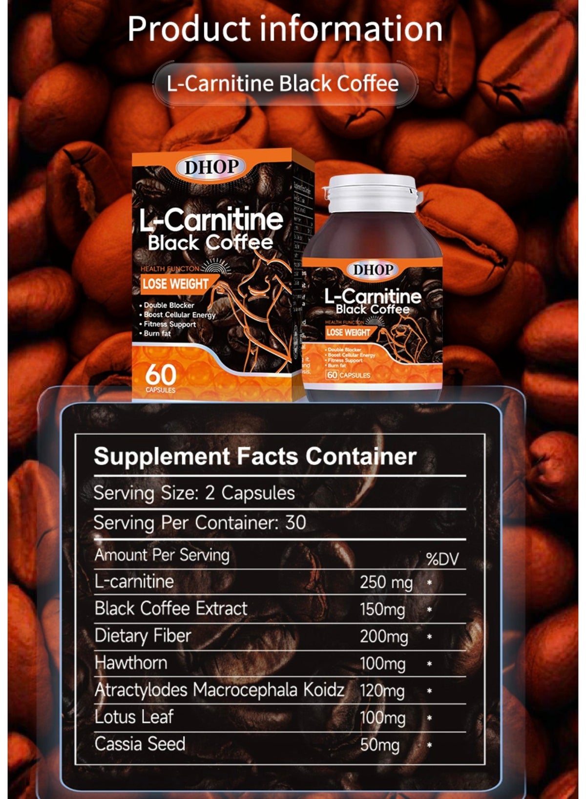 black coffee with l carnitine Plus L-Carnitine OEM L-Carnitine Black Coffee Capsules