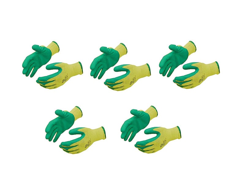 WeighTAJ 5 Pairs YellowGreen Latex Coated Cut Resistance Hand Gloves Ideal for Industrial Construction Material Handling