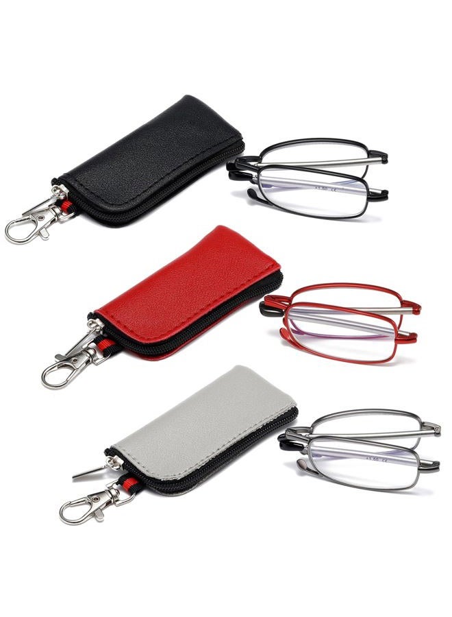 OWTXIS 3 Pack Folding Reading Glasses for Men Women, Keychain Compact Readers Blue Light Portable Pocket Eyeglasses (Black, Gunmetal, Red, +1.50) - Image 1
