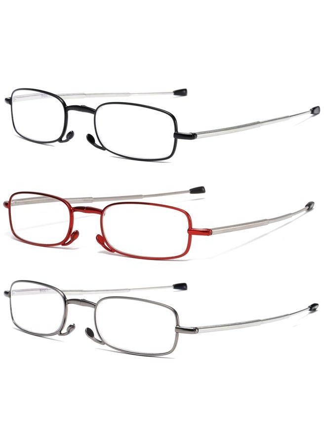 OWTXIS 3 Pack Folding Reading Glasses for Men Women, Keychain Compact Readers Blue Light Portable Pocket Eyeglasses (Black, Gunmetal, Red, +1.50) - Image 2
