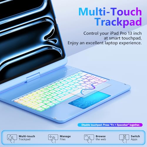 FUWANG Touch Keyboard Case for iPad Pro 13 inch (M5/M4) 2025/2024, 360° Swivel for iPad Pro 13 inch Case with Keyboard, 7 Colors Backlit with Multi-Touch Trackpad Keyboard Case for ipad pro 13 Inch - Image 5