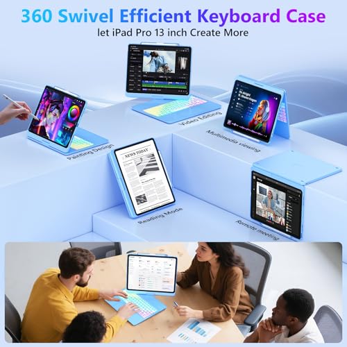 FUWANG Touch Keyboard Case for iPad Pro 13 inch (M5/M4) 2025/2024, 360° Swivel for iPad Pro 13 inch Case with Keyboard, 7 Colors Backlit with Multi-Touch Trackpad Keyboard Case for ipad pro 13 Inch - Image 4