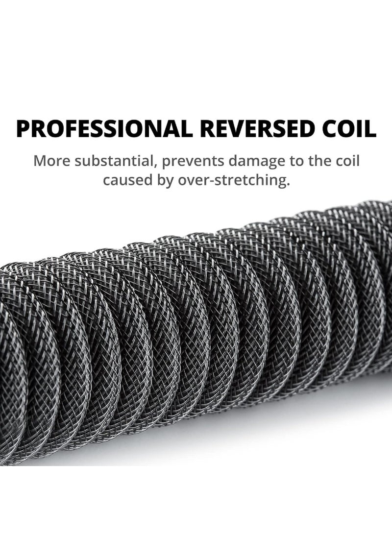 Rock Pow - Pro Custom Coiled USB C Cable for Gaming Keyboard Double-Sleeved Mechanical Keyboard Cable with Detachable Metal Aviator 1.5M USB-C to USB-A - Image 1