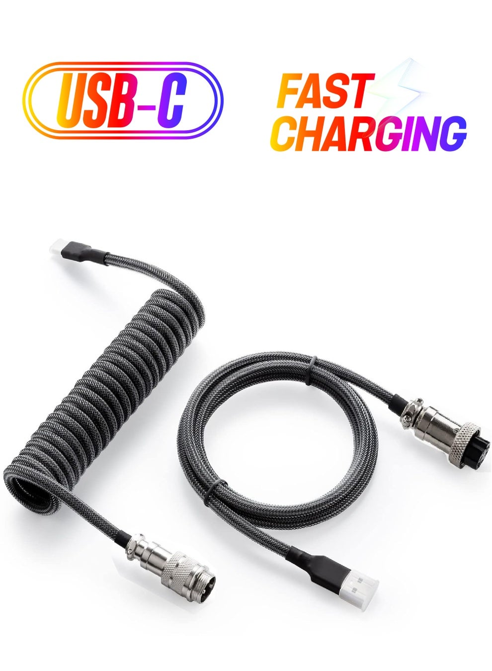 Rock Pow Pro Custom Coiled USB C Cable for Gaming Keyboard Double-Sleeved Mechanical Keyboard Cable with Detachable Metal Aviator 1.5M USB-C to USB-A