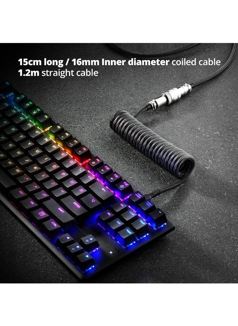 Rock Pow - Pro Custom Coiled USB C Cable for Gaming Keyboard Double-Sleeved Mechanical Keyboard Cable with Detachable Metal Aviator 1.5M USB-C to USB-A - Image 1