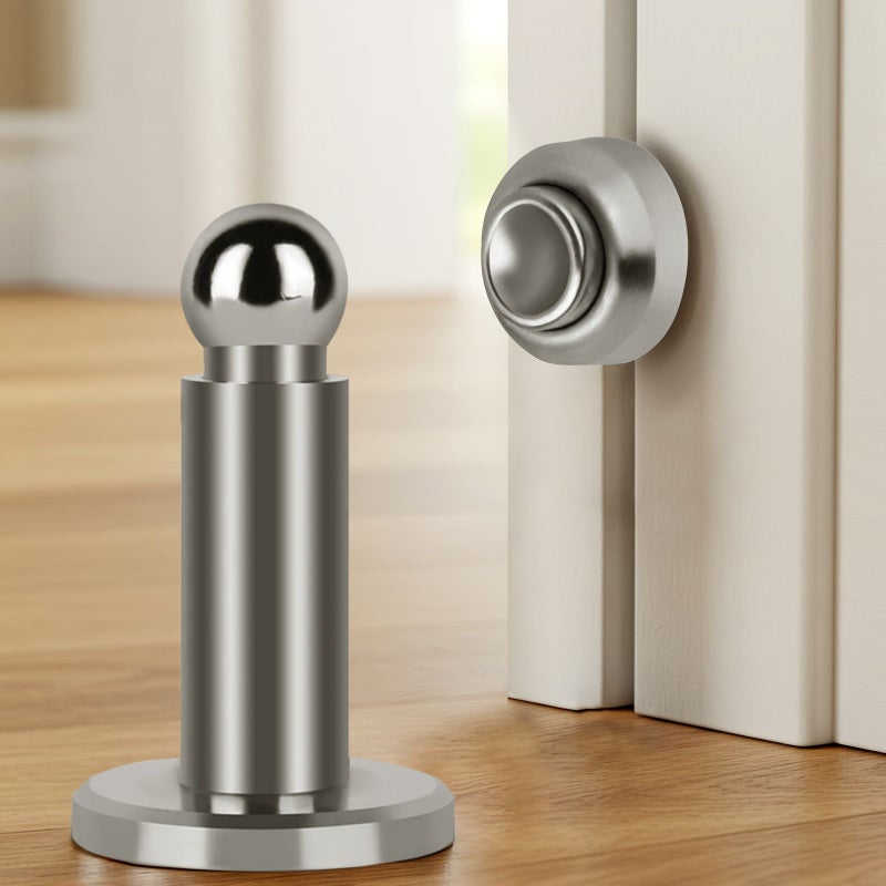 Silvery Heavy Duty Magnetic Door Stopper Fireproof 304 Stainless Steel Adjustable Wall Floor Mounted - Image 4