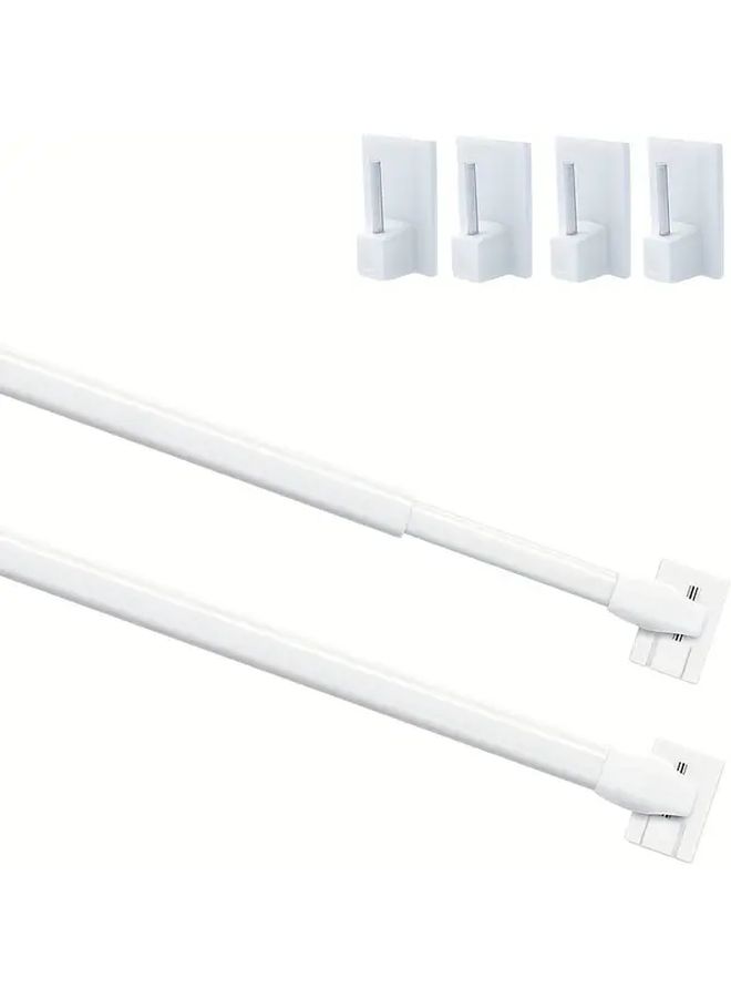 Set Of 2 No Drill Telescoping Curtain Rods 30cm White Rustproof Plastic Kitchen Bathroom - Image 2