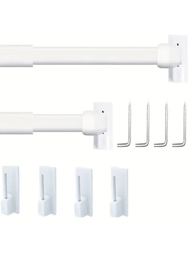 Set Of 2 No Drill Telescoping Curtain Rods 30cm White Rustproof Plastic Kitchen Bathroom - Image 4