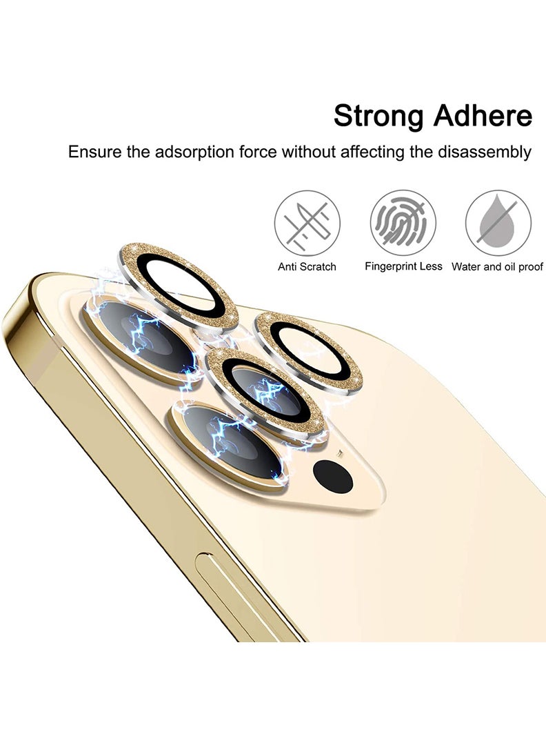Theodor iPhone 12/ 12 Pro 3 Pcs Camera Lens Protector With 9H Tempered HD Glass Camera Cover Anti Scratch Aluminum Alloy Camera Ring, Bling Glitter Gold - Image 3