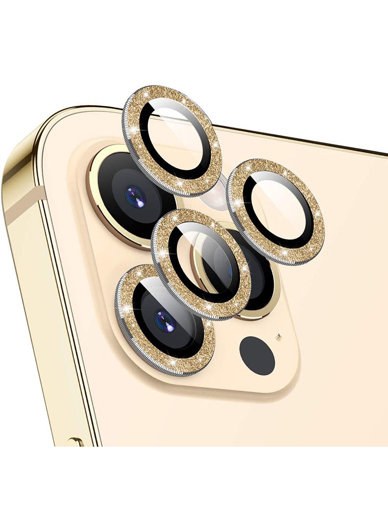Theodor iPhone 12/ 12 Pro 3 Pcs Camera Lens Protector With 9H Tempered HD Glass Camera Cover Anti Scratch Aluminum Alloy Camera Ring, Bling Glitter Gold - Image 1