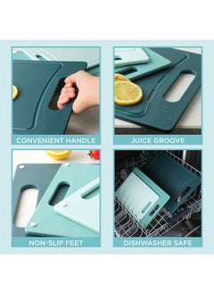 COOK WITH COLOR COOK WITH COLOR Non-Slip Cutting Board Set - Kitchen Essentials with Easy Grip Handle for Meat, Veggies, and Fruits, 3 Cutting Boards, Teal  - Image 3