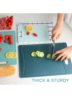 COOK WITH COLOR COOK WITH COLOR Non-Slip Cutting Board Set - Kitchen Essentials with Easy Grip Handle for Meat, Veggies, and Fruits, 3 Cutting Boards, Teal  - Image 5