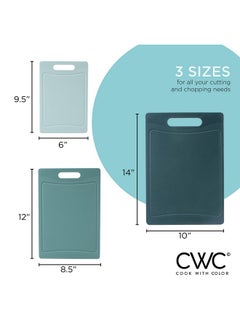 COOK WITH COLOR COOK WITH COLOR Non-Slip Cutting Board Set - Kitchen Essentials with Easy Grip Handle for Meat, Veggies, and Fruits, 3 Cutting Boards, Teal  - Image 4