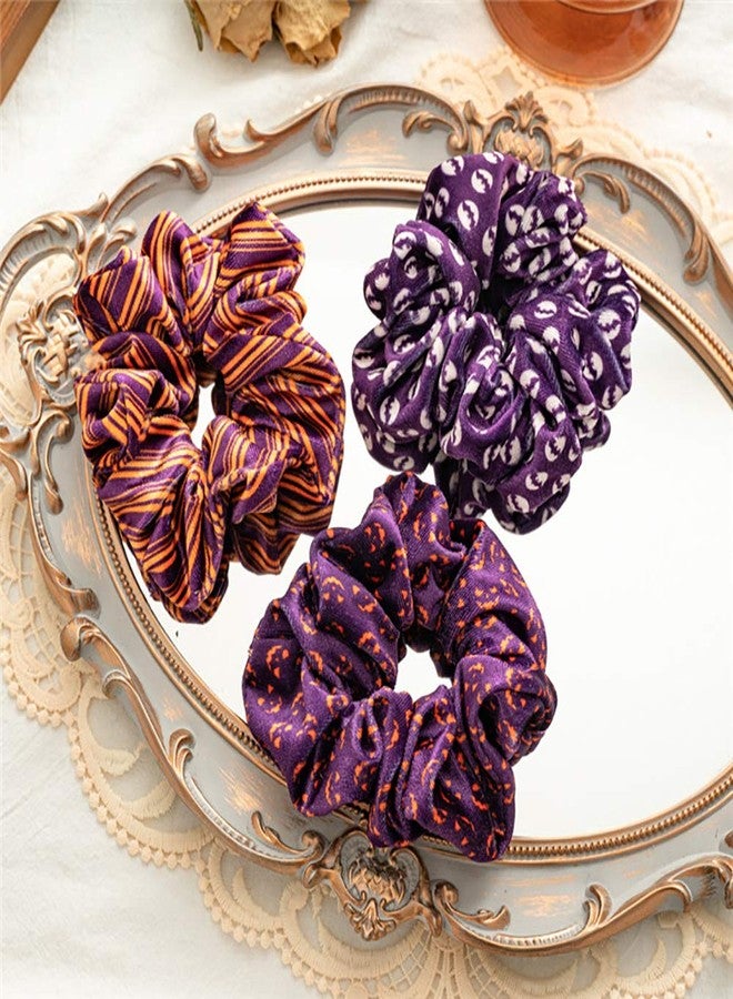 DINPREY 6 Pcs Halloween Scrunchies for Hair Halloween Hair Ties Accessories, Velvet Scrunchy Purple Hair Scrunchies for Woman Girls, Thanksgiving Gift Hair Bands Ponytail Holders for Halloween Costume Party - Image 3
