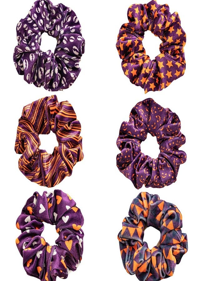 DINPREY 6 Pcs Halloween Scrunchies for Hair Halloween Hair Ties Accessories, Velvet Scrunchy Purple Hair Scrunchies for Woman Girls, Thanksgiving Gift Hair Bands Ponytail Holders for Halloween Costume Party - Image 1