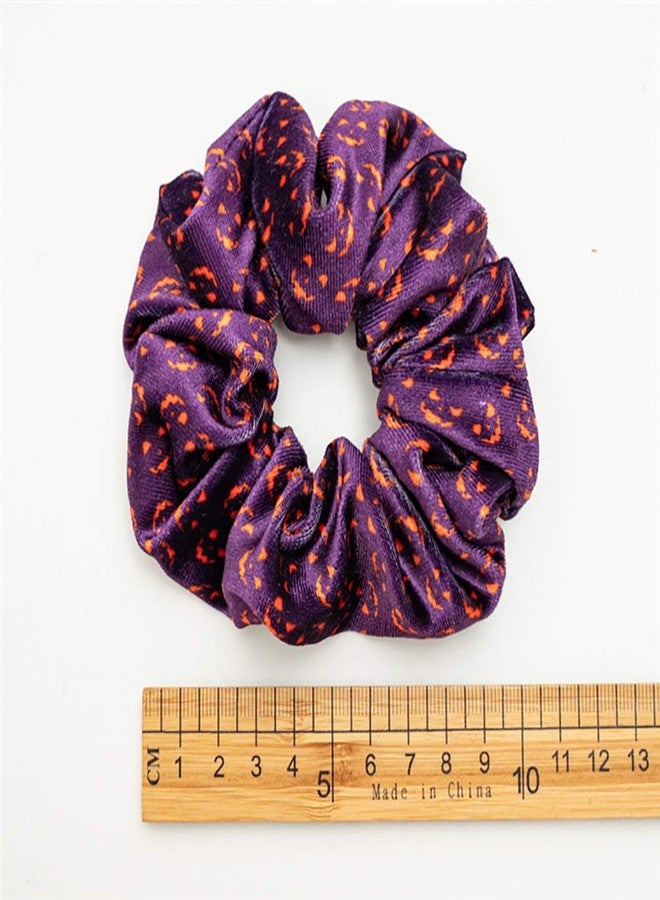 DINPREY 6 Pcs Halloween Scrunchies for Hair Halloween Hair Ties Accessories, Velvet Scrunchy Purple Hair Scrunchies for Woman Girls, Thanksgiving Gift Hair Bands Ponytail Holders for Halloween Costume Party - Image 2
