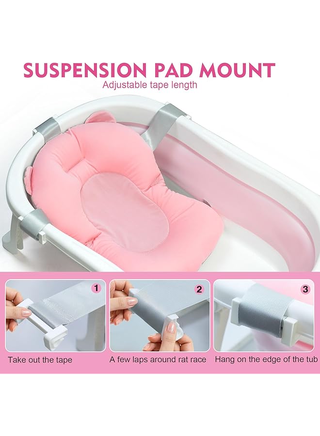 إيروريكس حوض استحمام قابل للطي للأطفال مع وسادة حمام ومقياس حرارة، حوض استحمام محمول للأطفال مع فتحة تصريف - Image 3