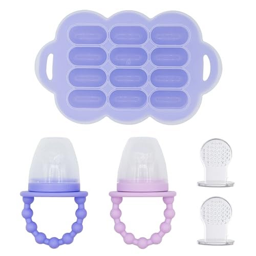 WeeSprout Baby Food Feeder Set - 2 Silicone Feeders & Reusable Freezer Tray with Lid - BPA-Free Fresh Fruit & Veggie Pacifier for Babies & Toddlers - Double as Teething Toys - Dishwasher Safe - Image 1